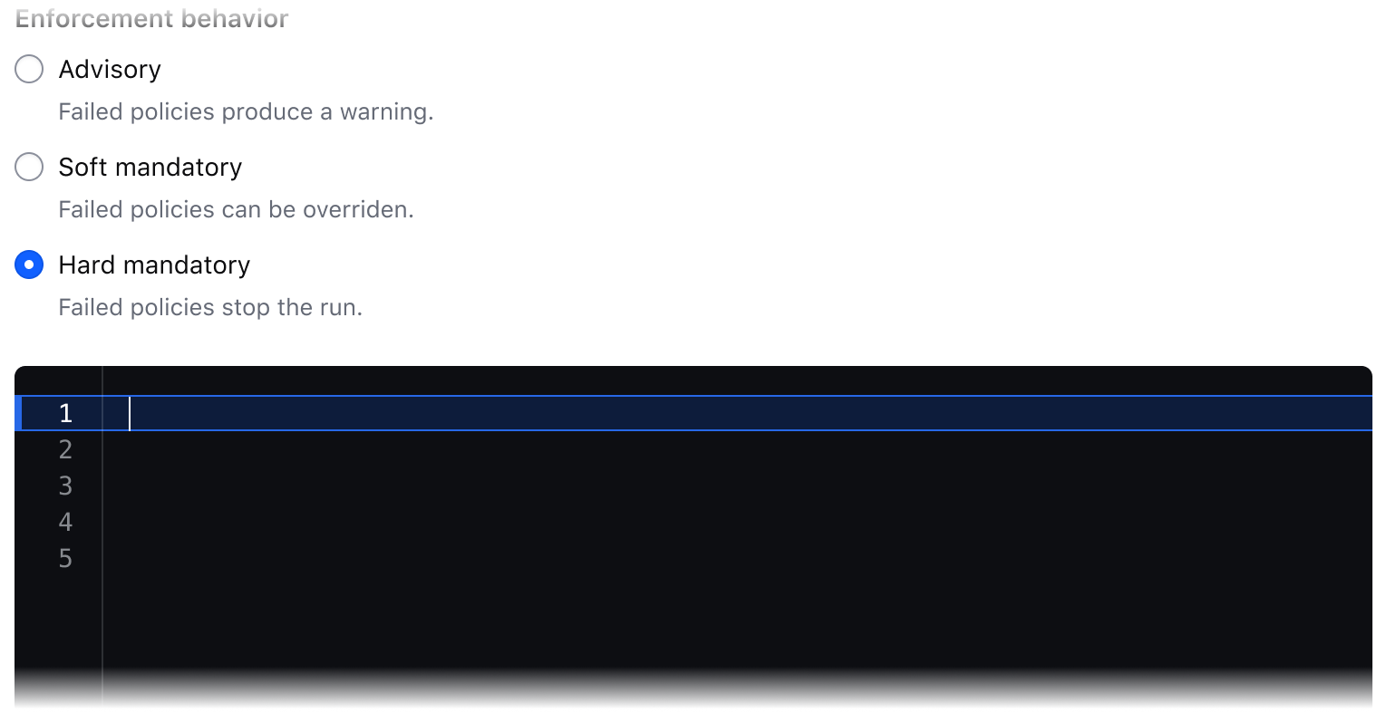 A Code Editor embedded in a form following a set of radio buttons. The Code Editor has no title labelling it.